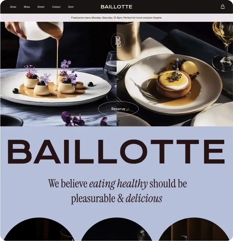 Restaurant website template with table reservations, built with the AI website builder