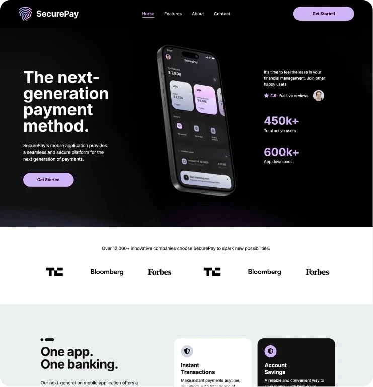 Mobile app landing page template built with the AI website builder