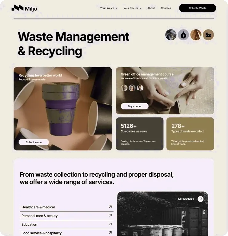 Waste management and recycling website template built with the AI website builder