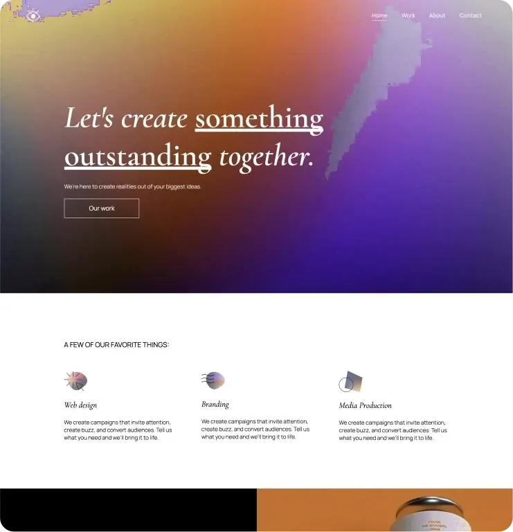 Creative agency website template built with the AI website builder